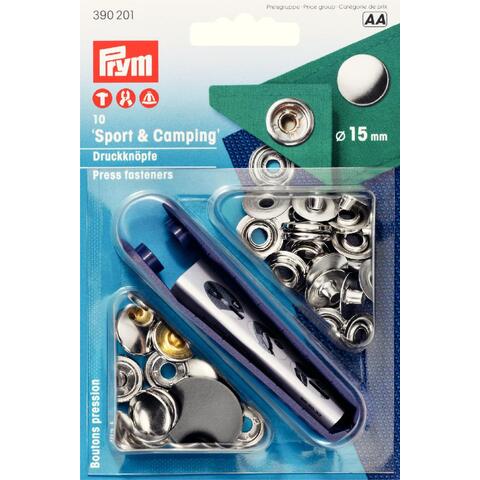 Trykknapper sport og camping 10 stk x 15 mm sølv